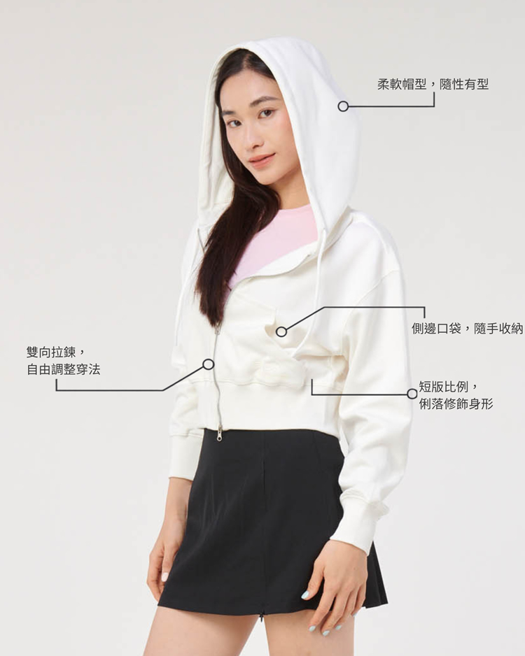 SLOWMODE 女款白色短版連帽拉鍊外套 商品細節