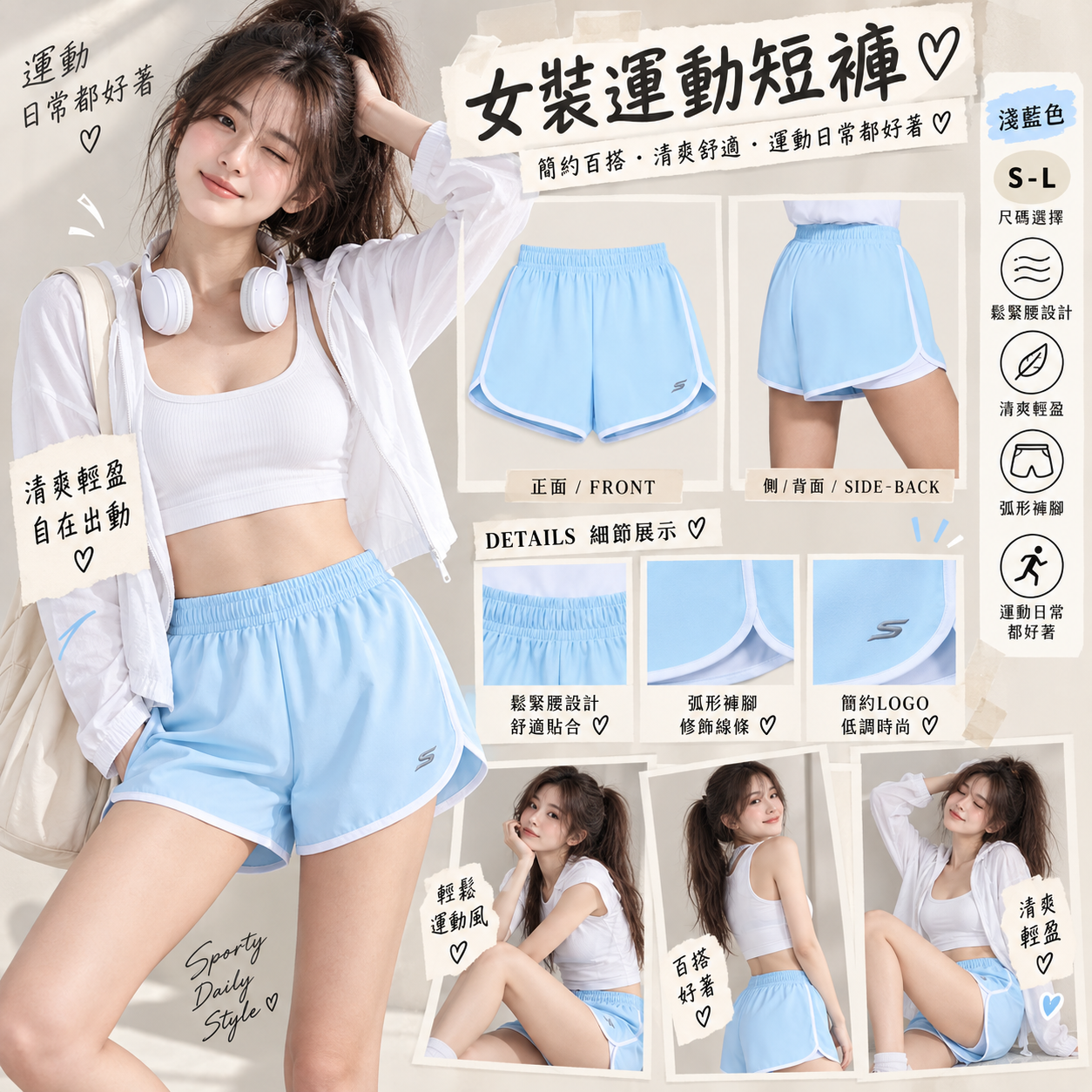 【預購】SKECHERS N091850 女裝運動短褲 (淺藍色)