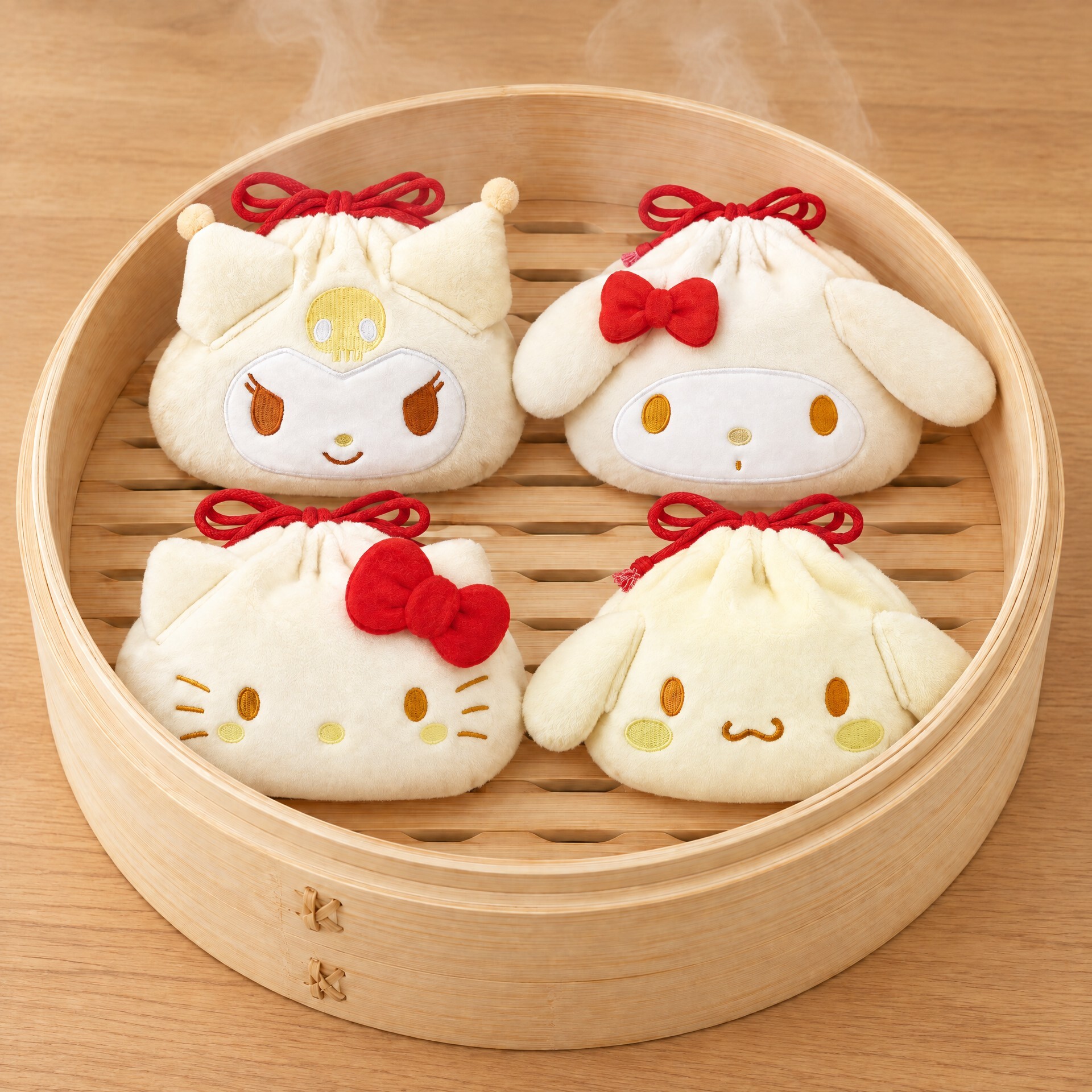 <香噴噴出爐囉🥟> 日本Sanrio 絨毛造型束口袋  美味肉包系列  Kitty 美樂蒂 酷洛米 大耳狗