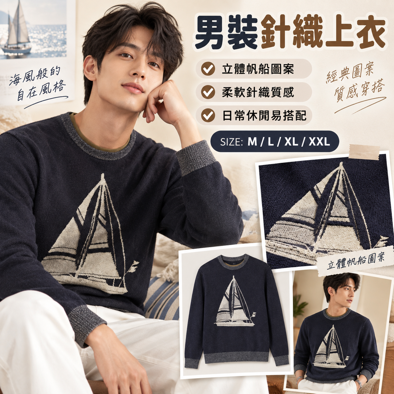【預購】NAUTICA N091821 男裝長袖上衣 (深藍色)
