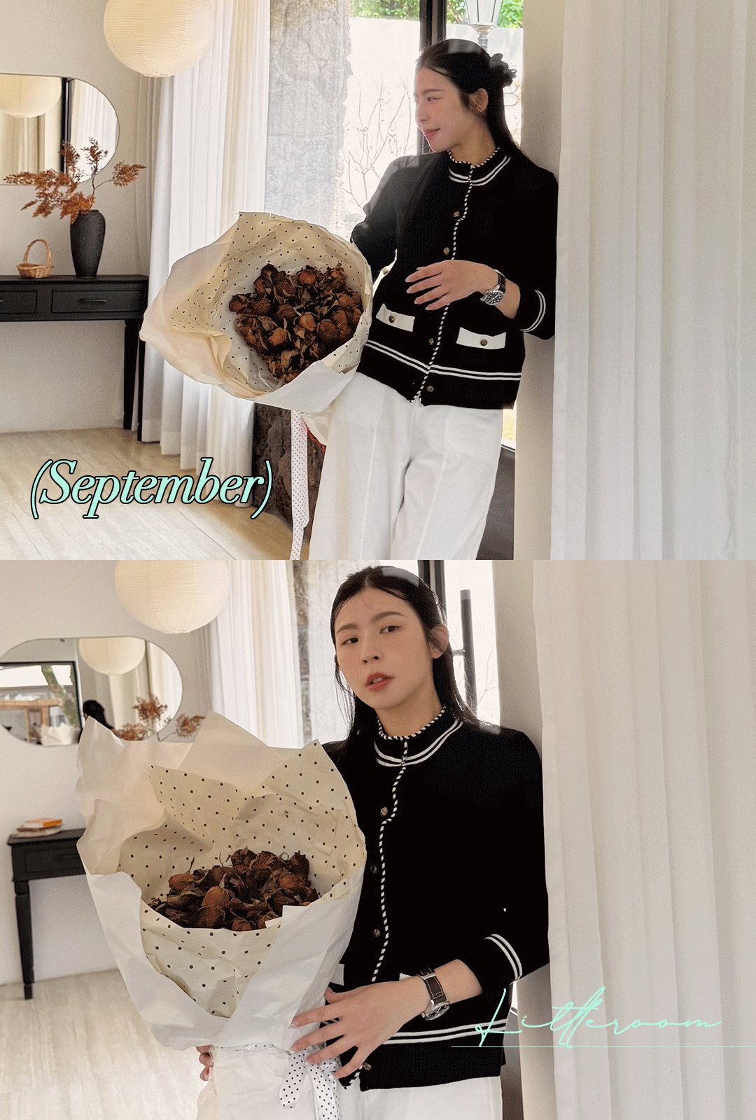 IF1409-小香風撞色金釦針織外套