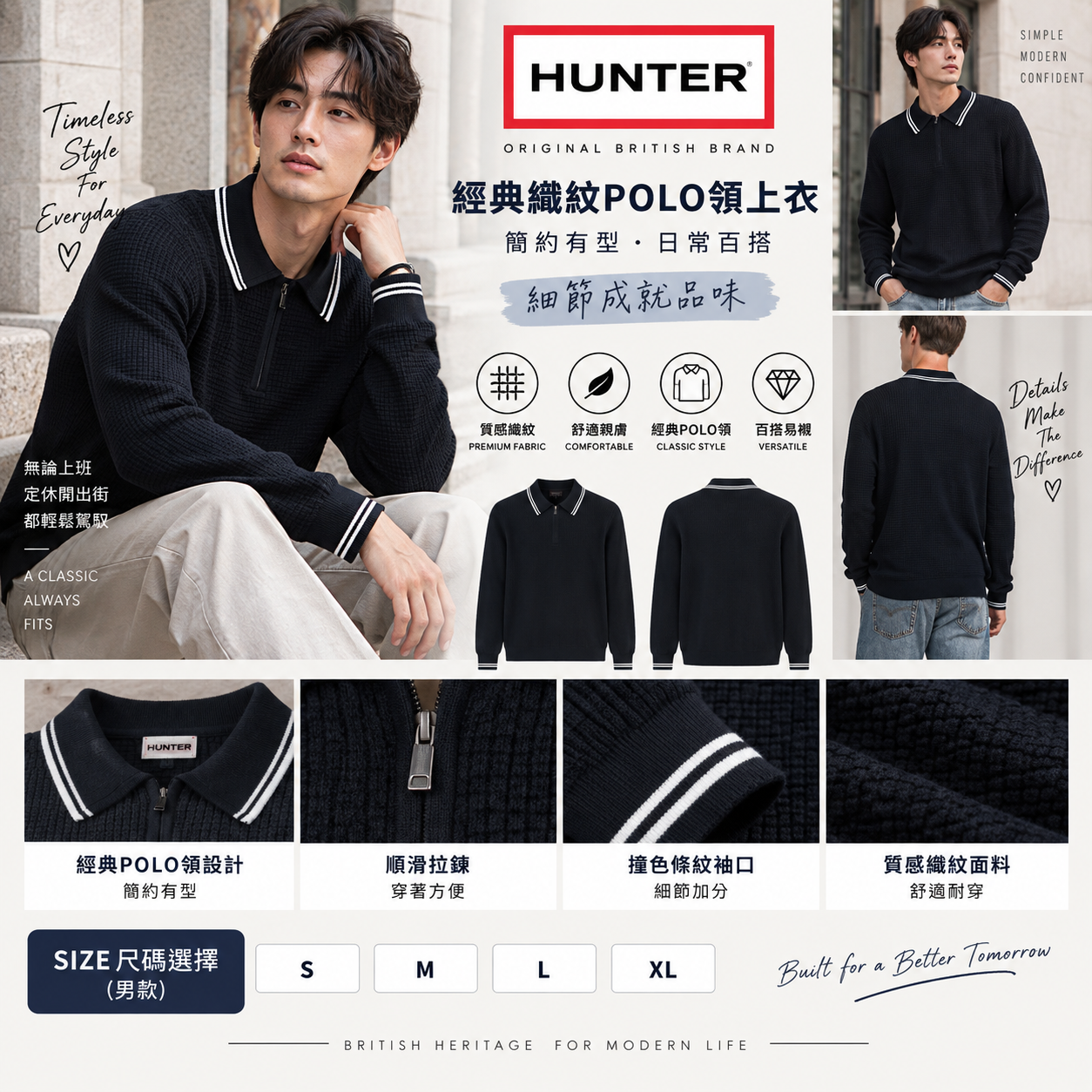 【預購】HUNTER N091804 男裝Polo毛衣 (黑色)
