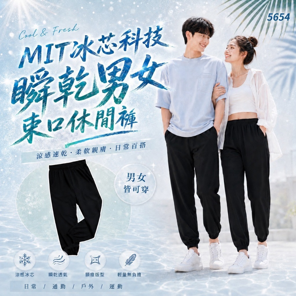 WSBB12835  5654MIT冰芯科技瞬乾男女束口休閒褲（11月下旬）