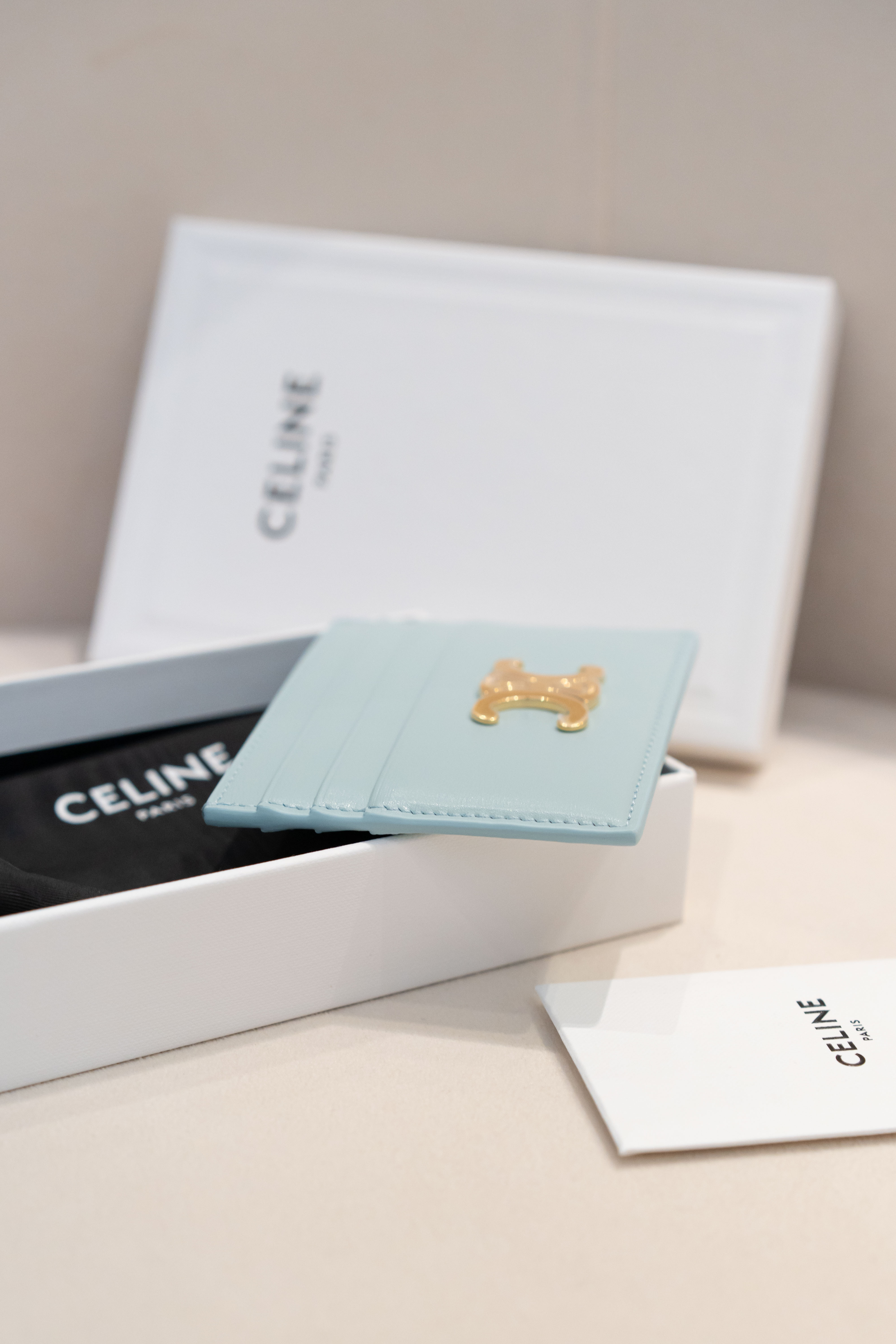 Celine Card Holder Triomphe Shiny Calfskin Powder Blue 粉藍色小牛皮卡片套 卡包