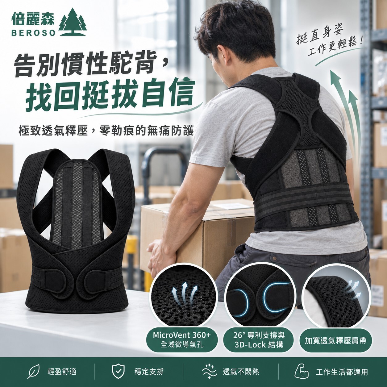新品上架｜【Beroso 倍麗森】開肩挺背立體透氣支撐釋壓衣旗艦款-C62