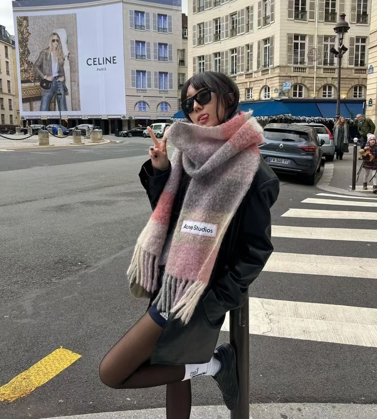 Acne Studios Alpaca Blend Tartan Scarf Fuchsia/lilac/pink