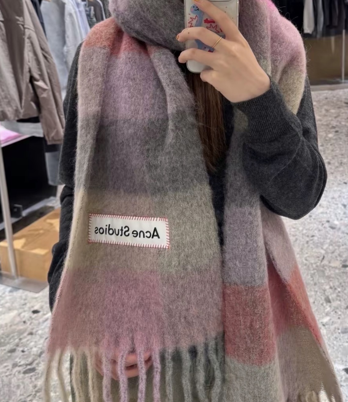 Acne Studios Alpaca Blend Tartan Scarf 流蘇格紋 羊駝毛混紡絨線頸巾 紫红色/淡紫色/粉色