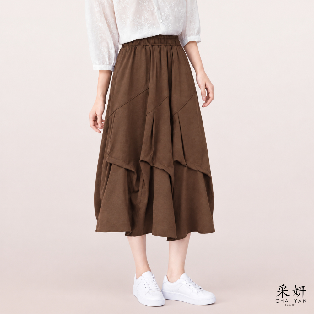 不規則層次拼布中長裙