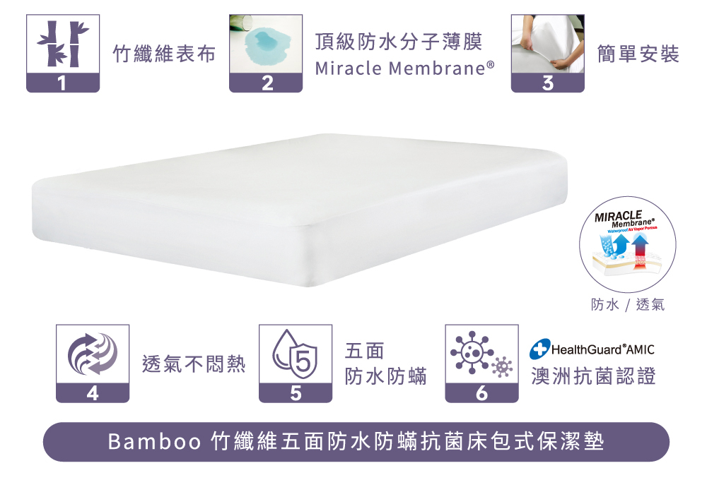 寢之堡竹纖維防水保潔墊,美國專業研發設計