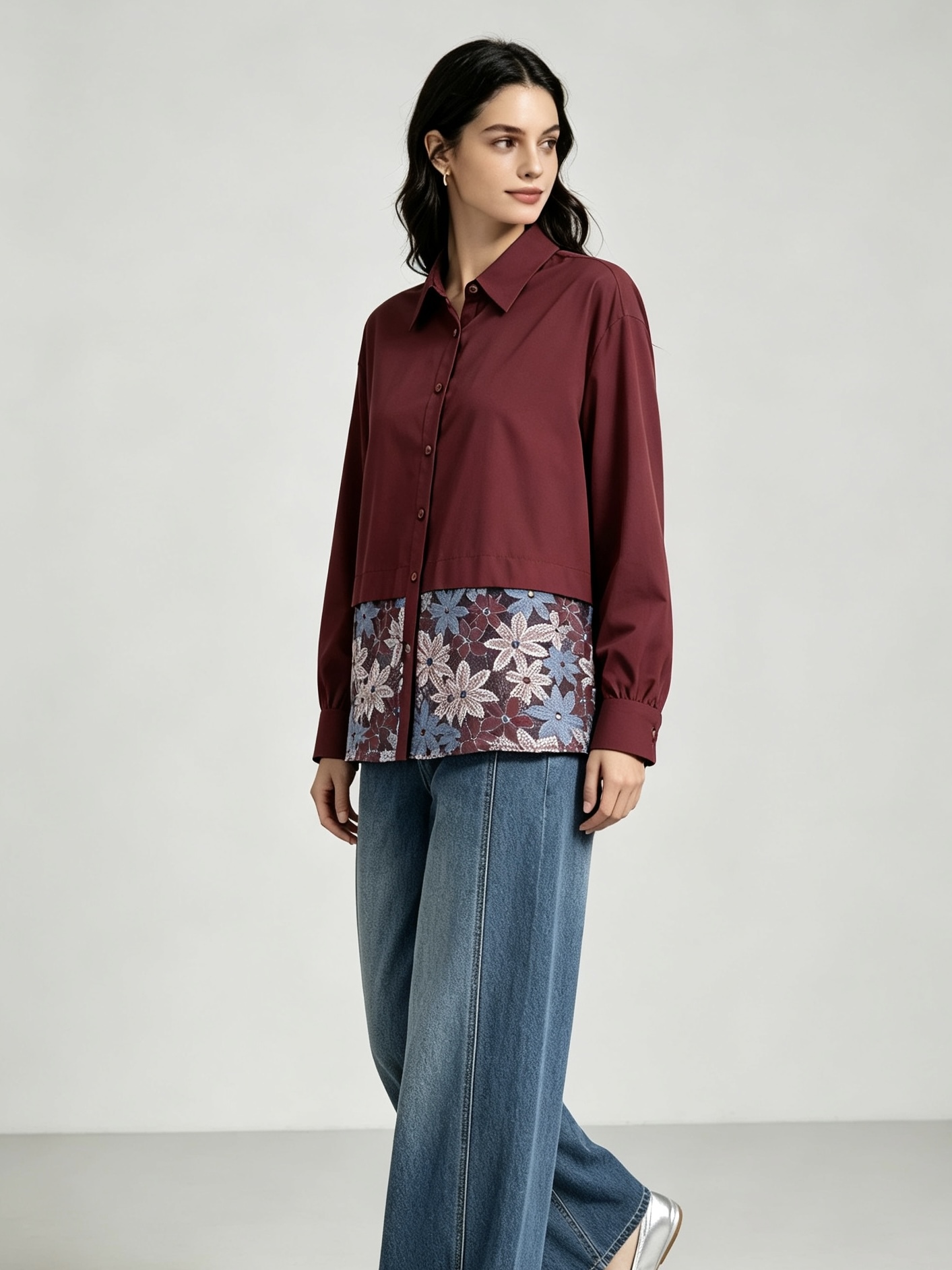 mi-tu Lace and Crochet Panel Shirt