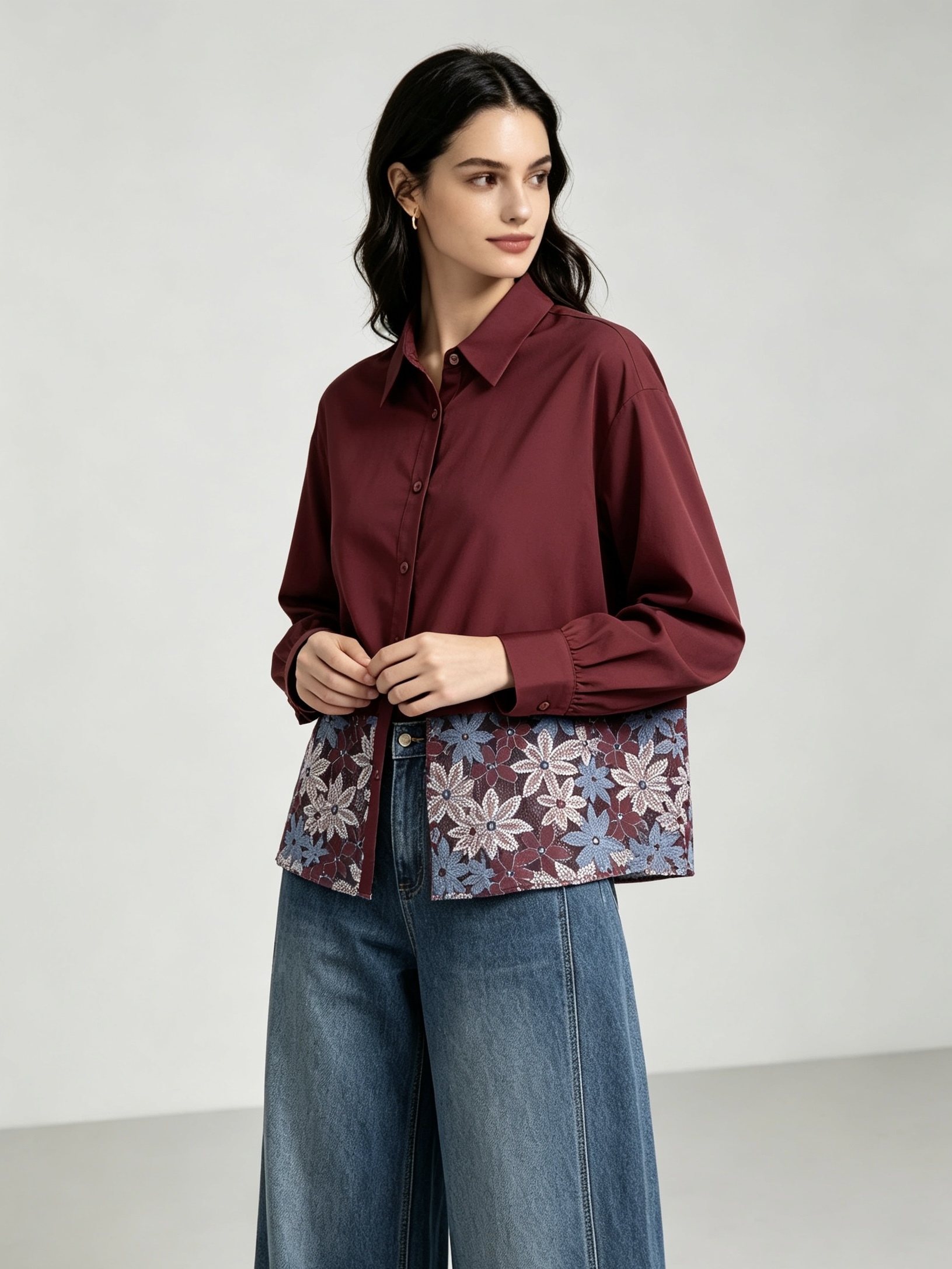 mi-tu Lace and Crochet Panel Shirt