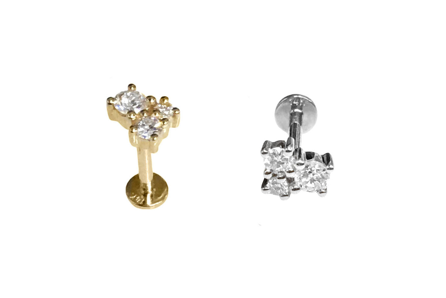 < Real Diamond > 14K Gold Labret Studs Earrings WB77