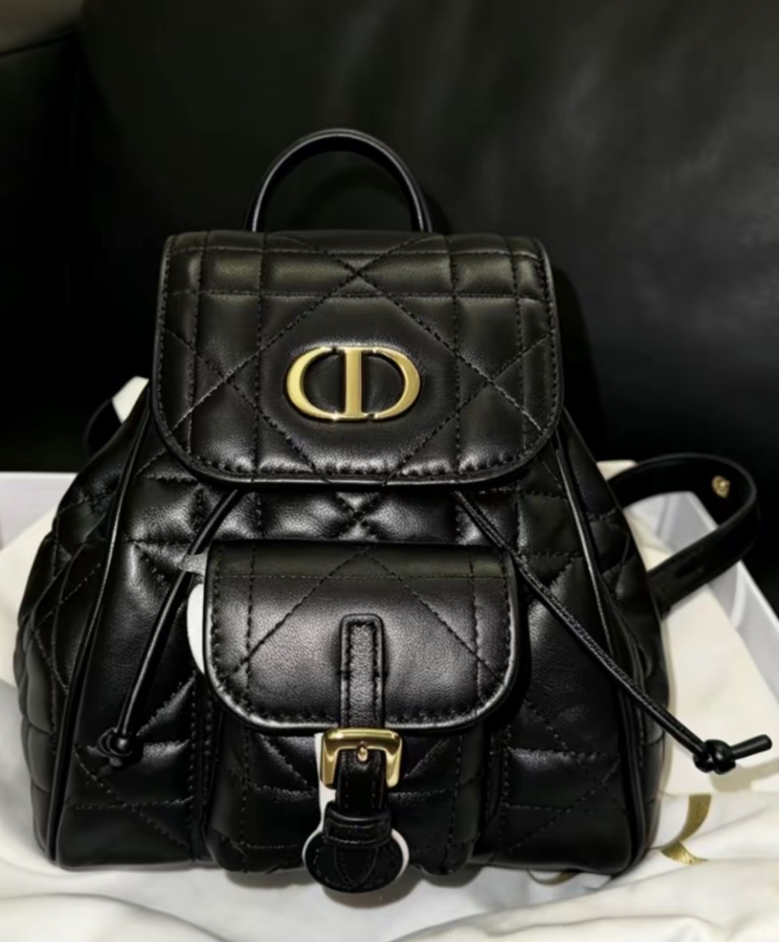 Dior Caro Sheepskin Backpack 黑金色迷你背包