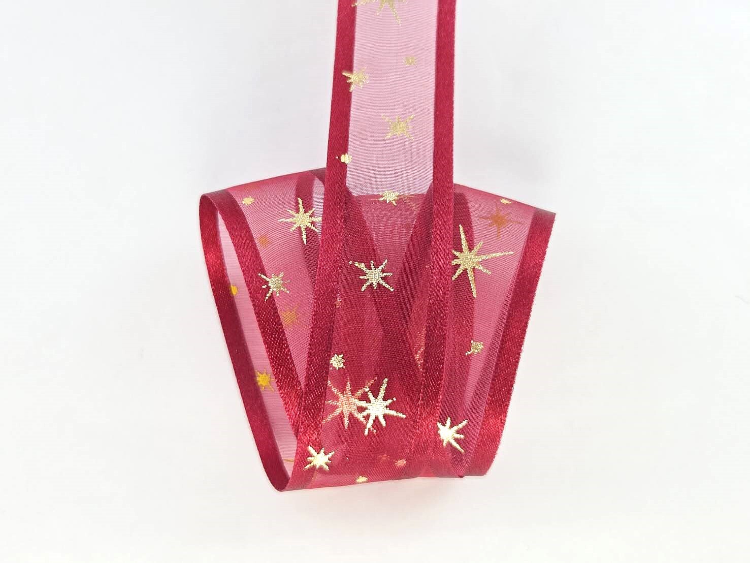 Organza with satin edge/hot silver stamp printed stars
