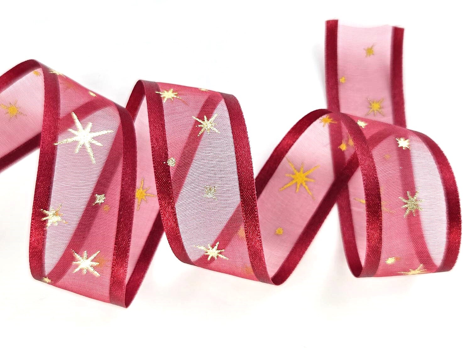 Organza with satin edge/hot silver stamp printed stars