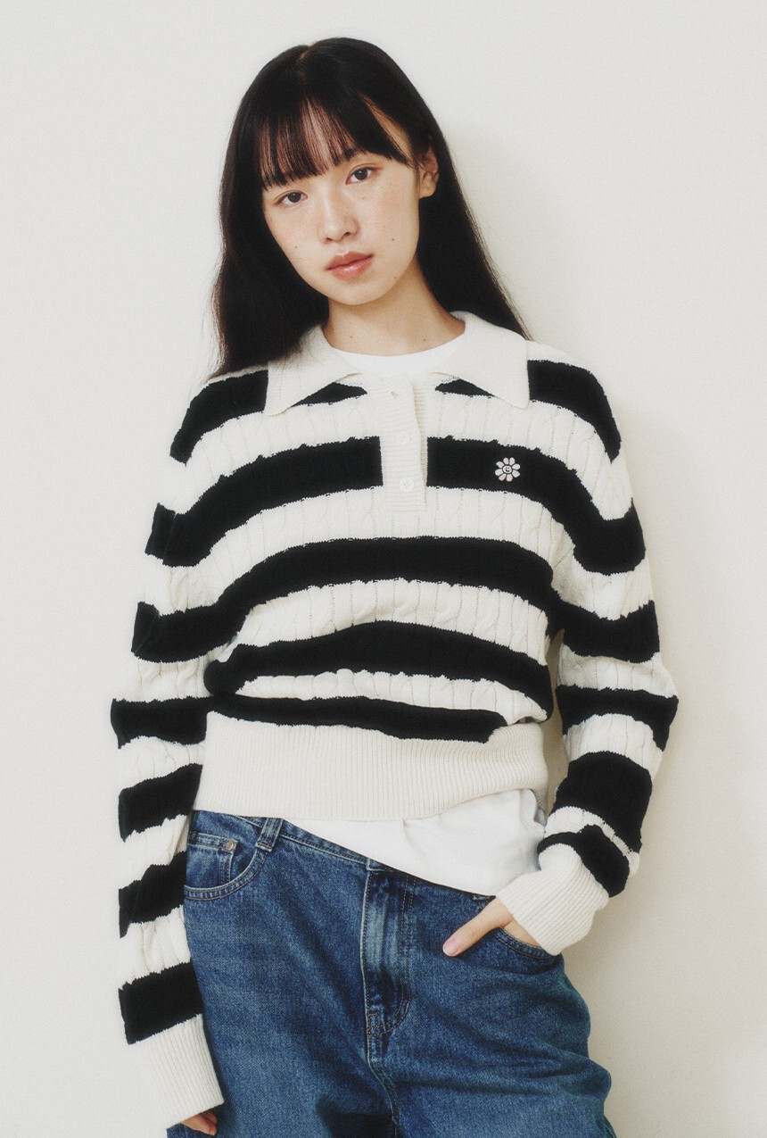 韓國代購｜WHAT IT ISN'T WOMEN FLORY WAPPEN BUTTON UP COLLAR KNIT (4 Colours)