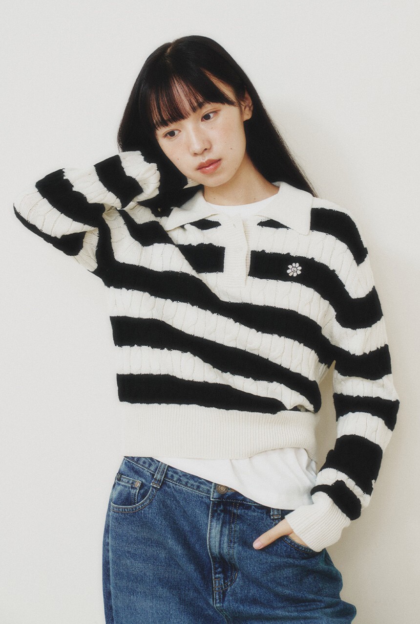 韓國代購｜WHAT IT ISN'T WOMEN FLORY WAPPEN BUTTON UP COLLAR KNIT (4 Colours)