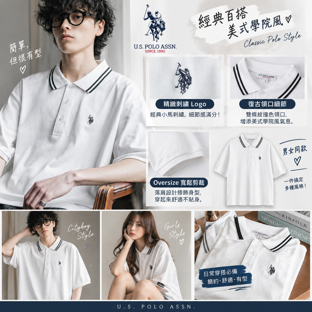 【現貨】JM091803  U.S. POLO ASSN. 刺繡領口撞色Polo衫
