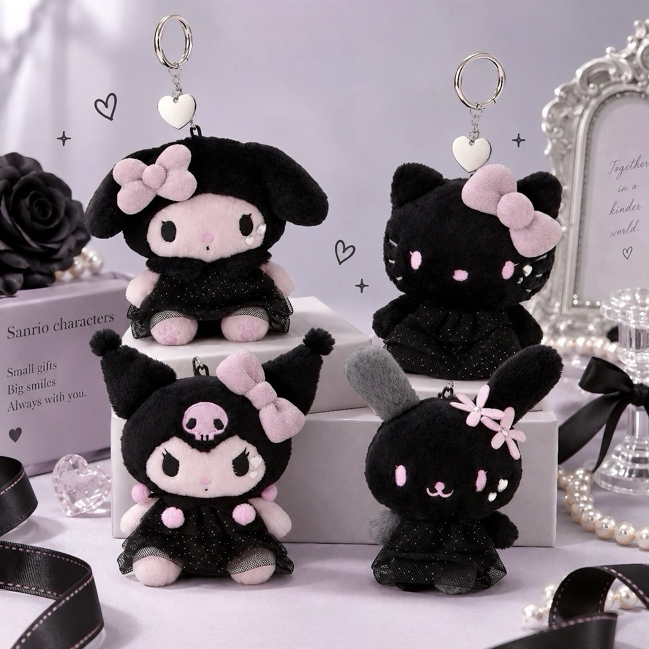 SANRIO HOUSE PINK x BLACK 黑粉 薄紗裙 閃亮蝴蝶結 花小兔 KITTY 三麗鷗