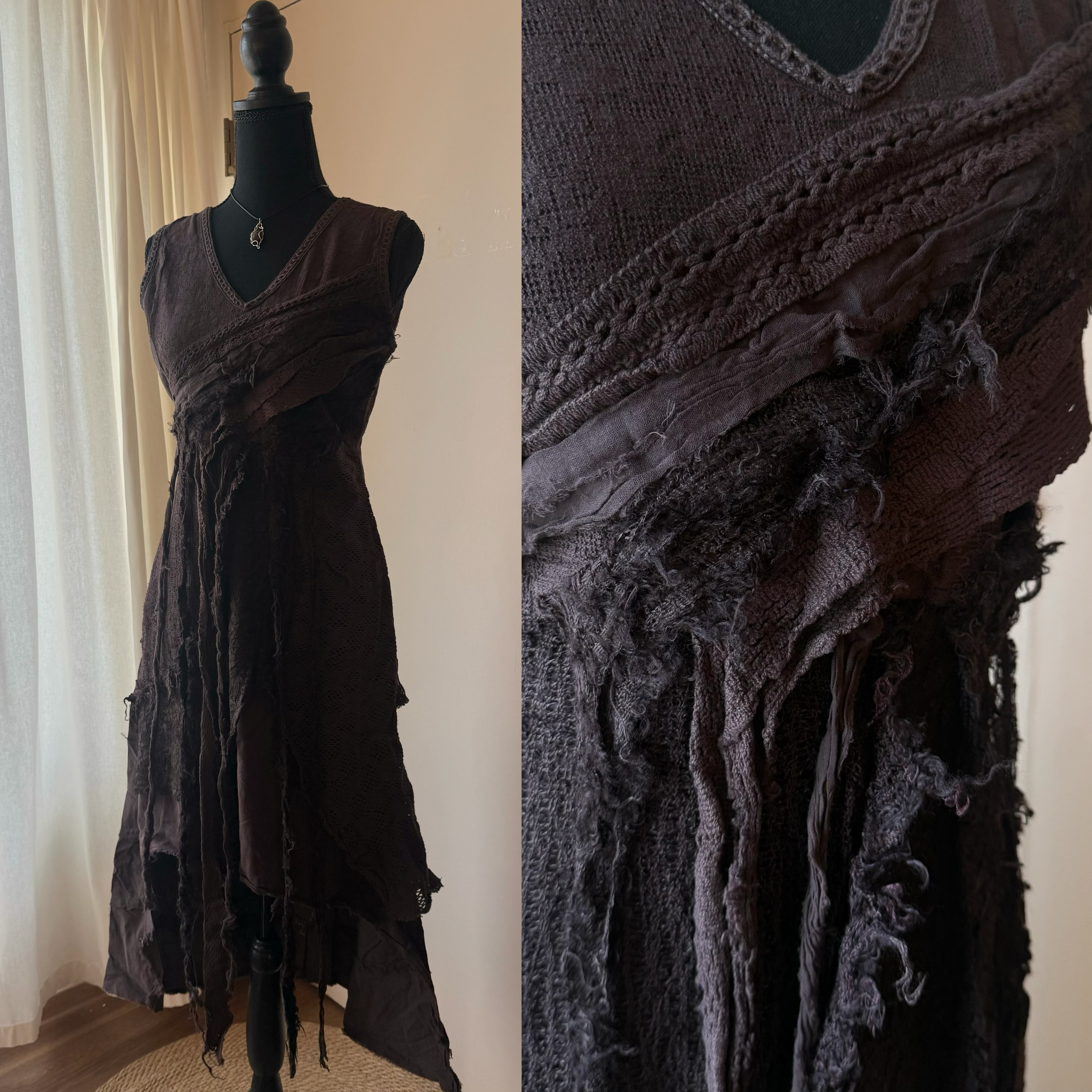 [原石] 尼泊爾手工服飾 植物染服飾 洋裝 咖啡色