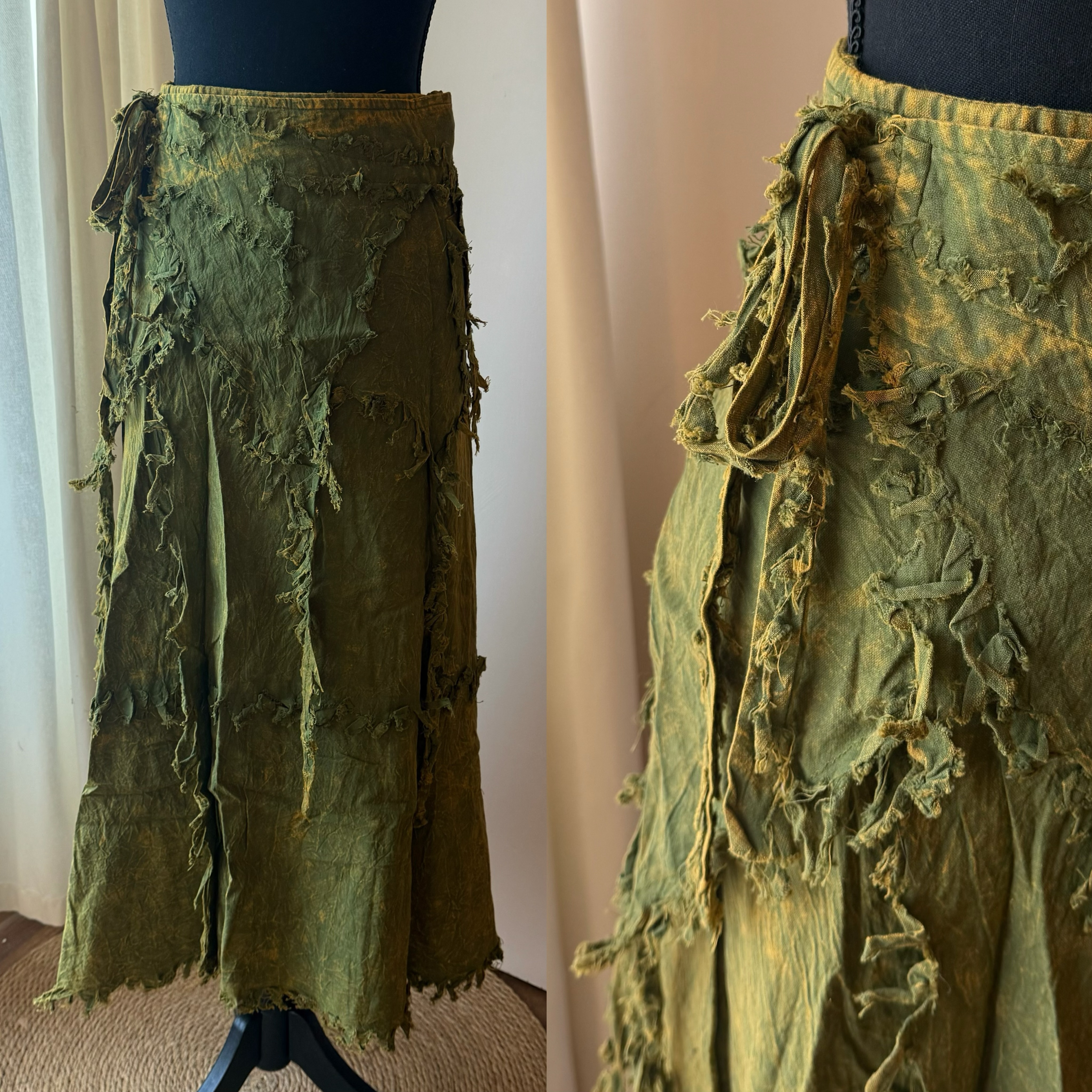 [原石] 尼泊爾手工服飾 植物染服飾 一片式長裙 綠色