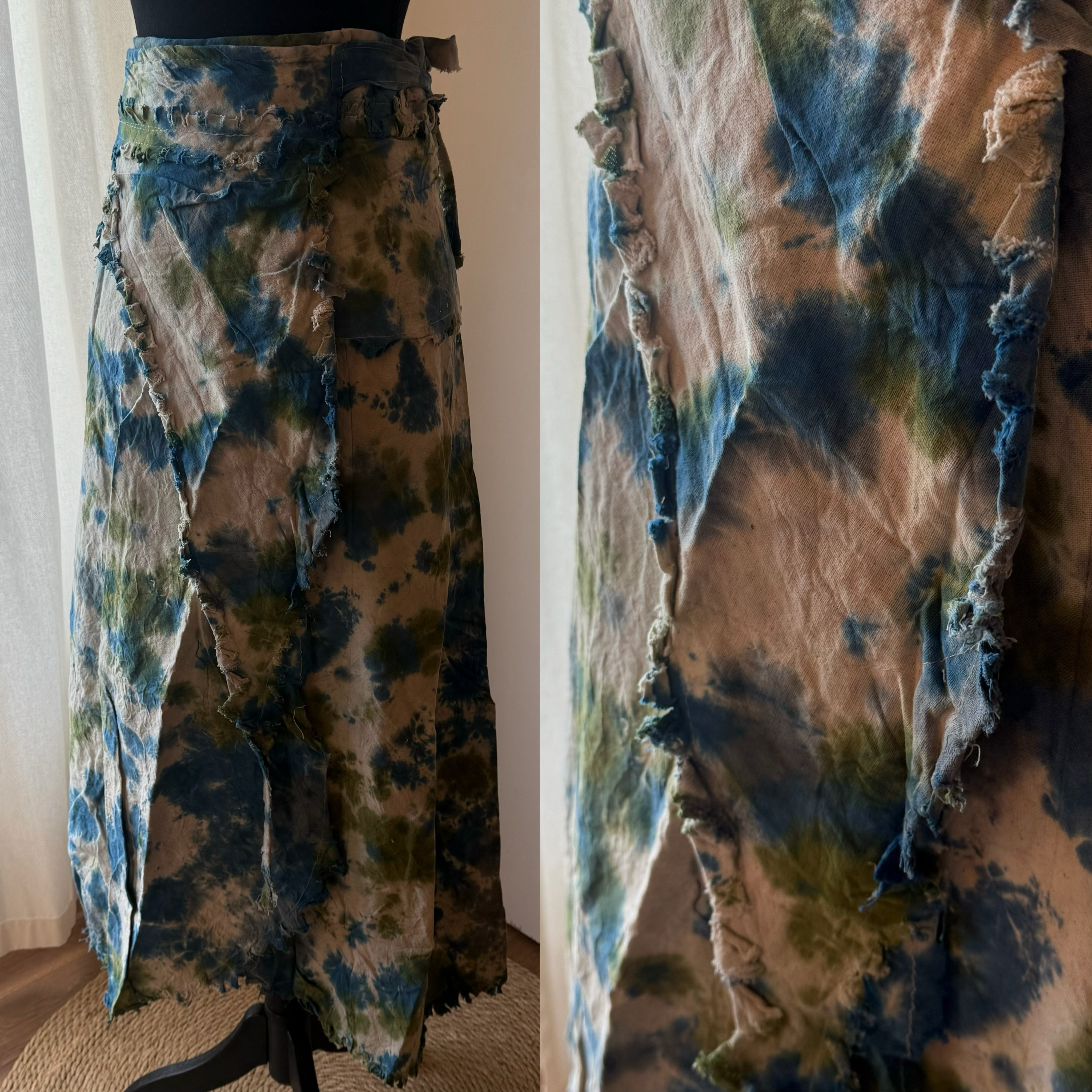 [原石] 尼泊爾手工服飾 植物染服飾 一片式長裙 藍綠白色