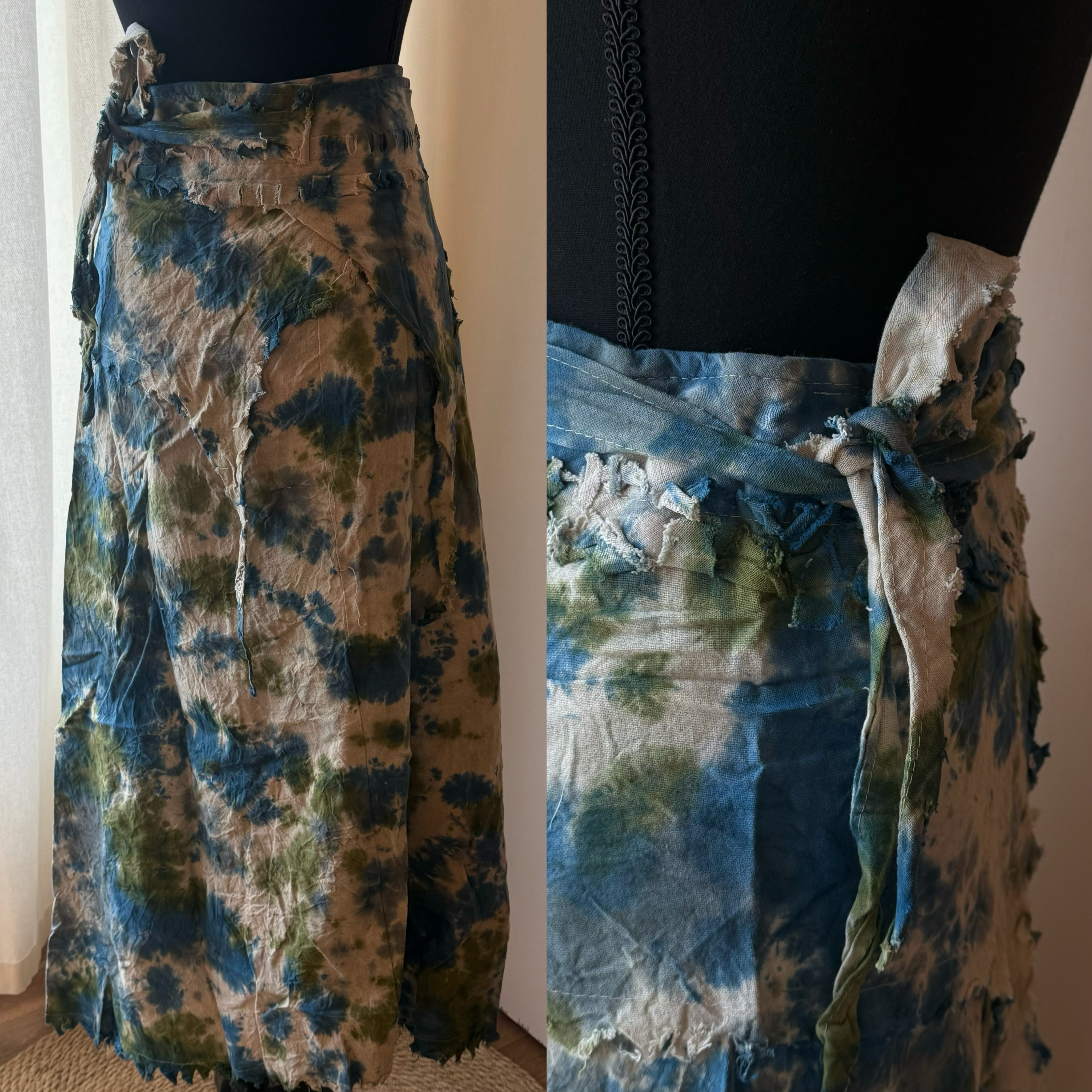 [原石] 尼泊爾手工服飾 植物染服飾 一片式長裙 藍綠白色