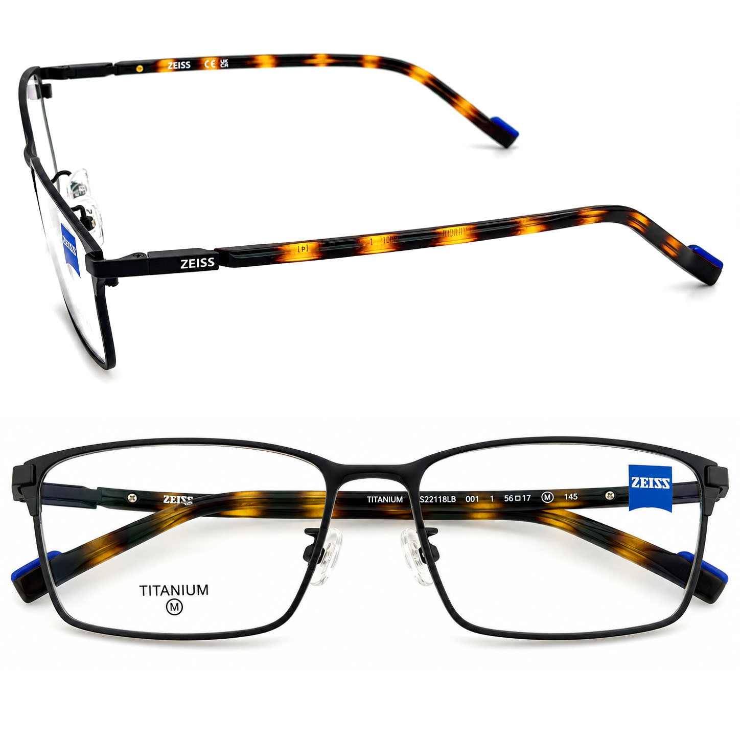 【ZEISS】ZS22118LB 001 方框光學眼鏡♣(亮黑+霧黑搭琥珀色)