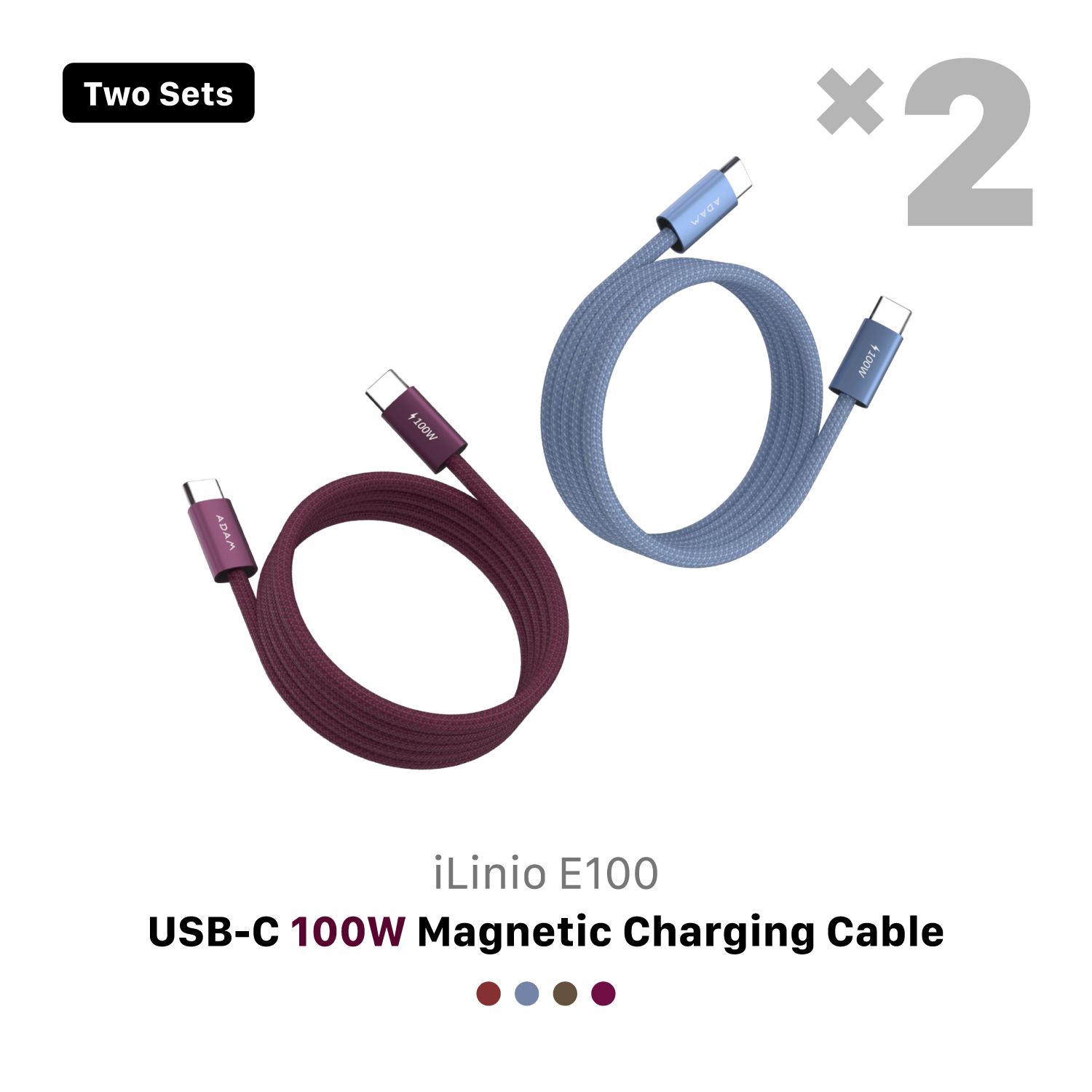 iLinio E100 USB-C to USB-C 100W Magnetic Charging Cable【2 Sets】