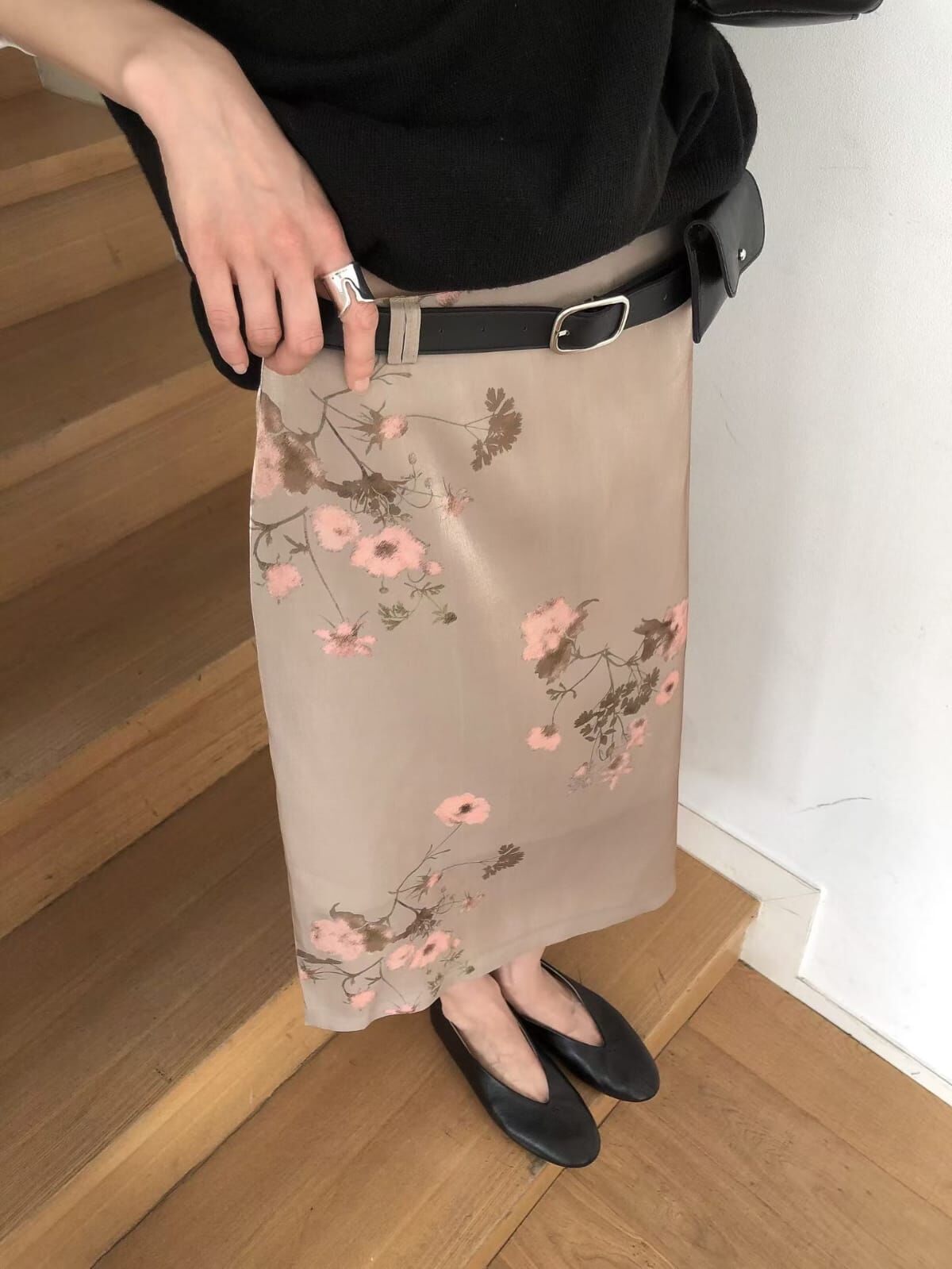 LB7137 花卉歐根紗直筒中長裙