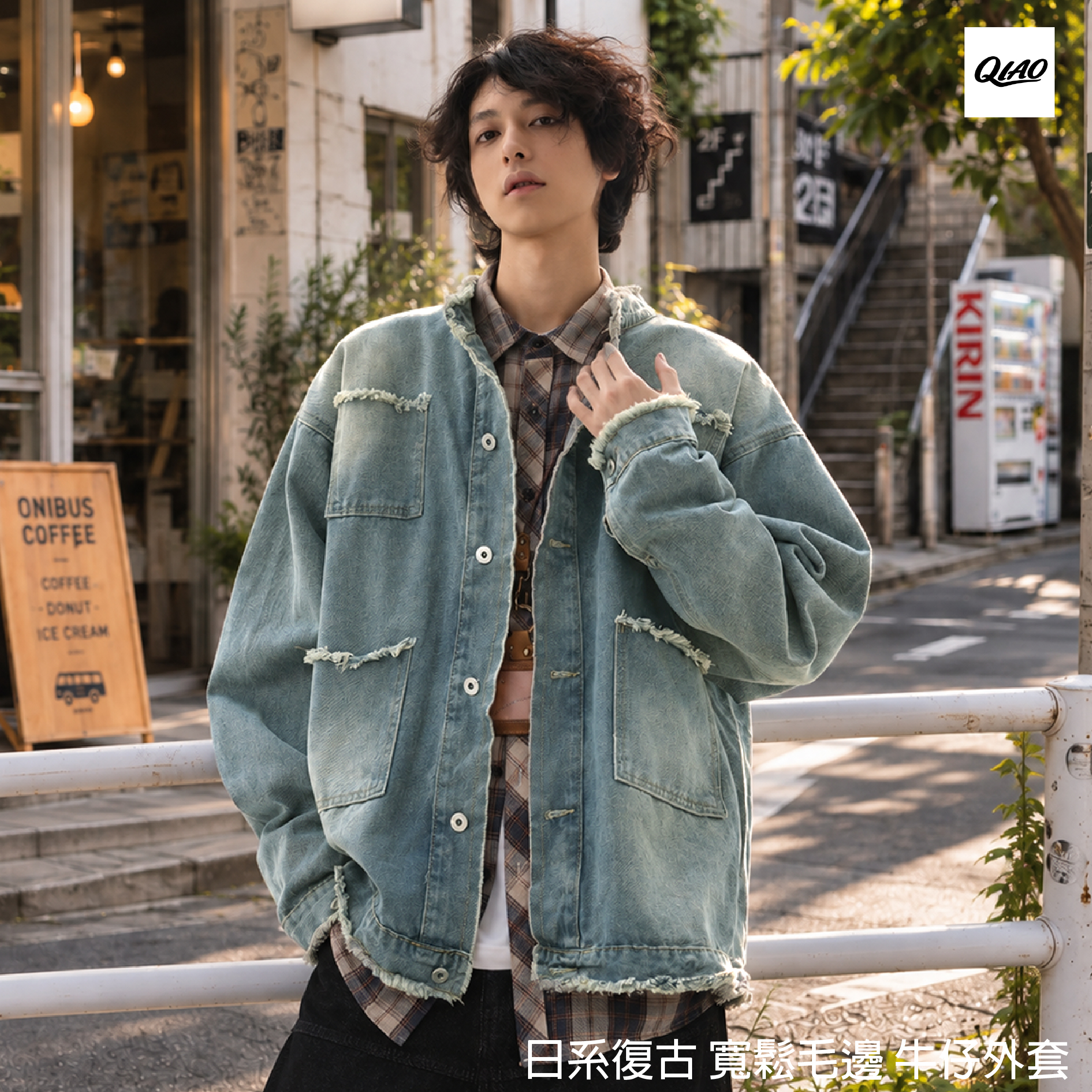日系復古 寬鬆毛邊 牛仔外套 SB-706
