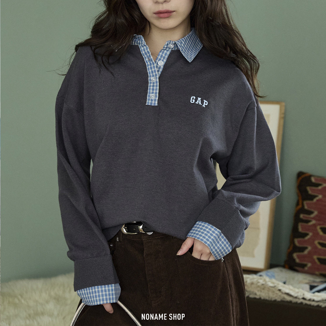 PUBLUX × GAP 限定聯名款 撞色 POLO 格紋領 針織衫 長袖 四色 (女款)