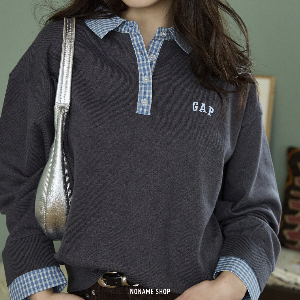 PUBLUX × GAP 限定聯名款 撞色 POLO 格紋領 針織衫 長袖 四色 (女款)