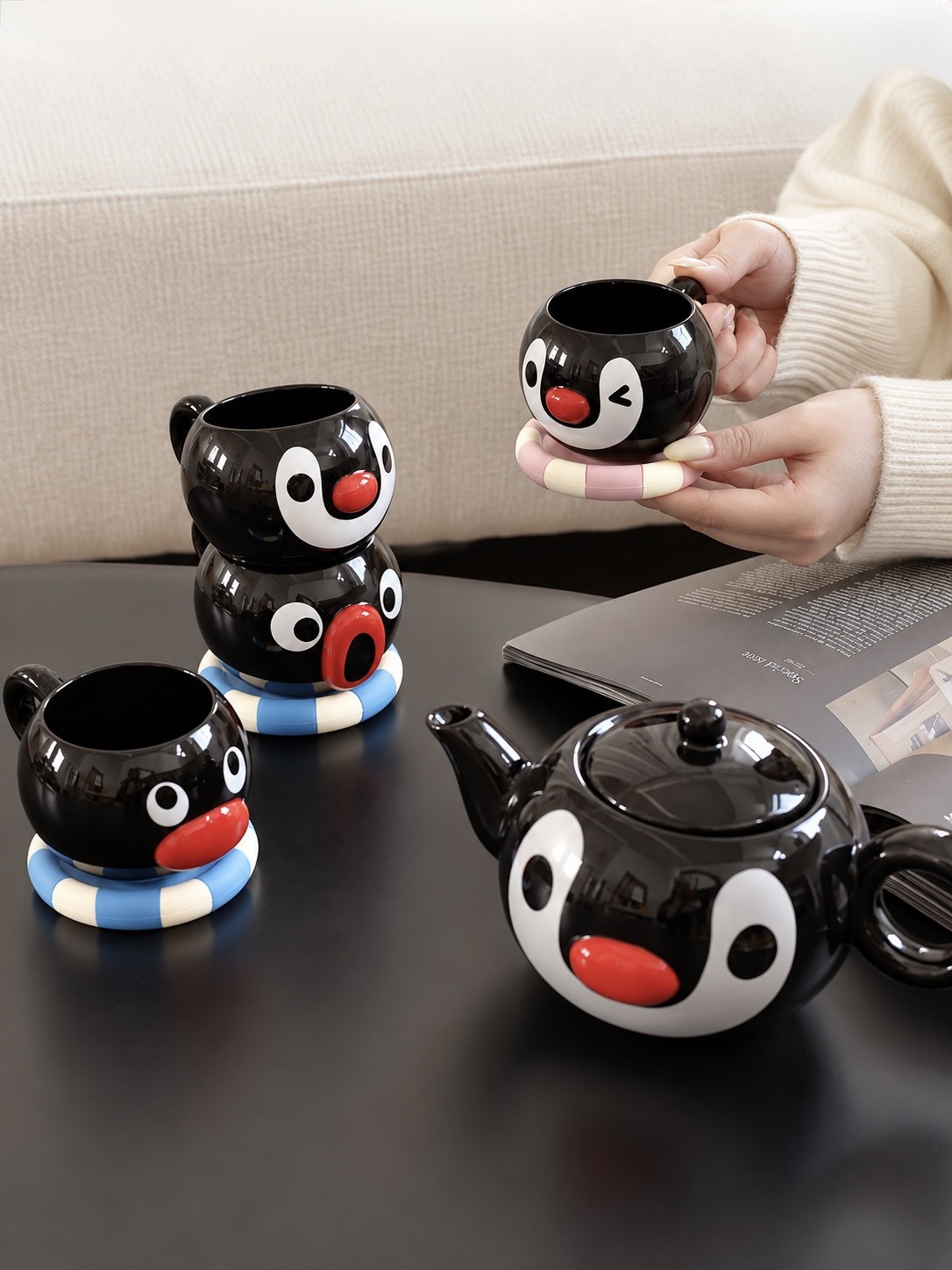 正版授權 PINGU 茶壺 茶杯 套裝 禮盒組