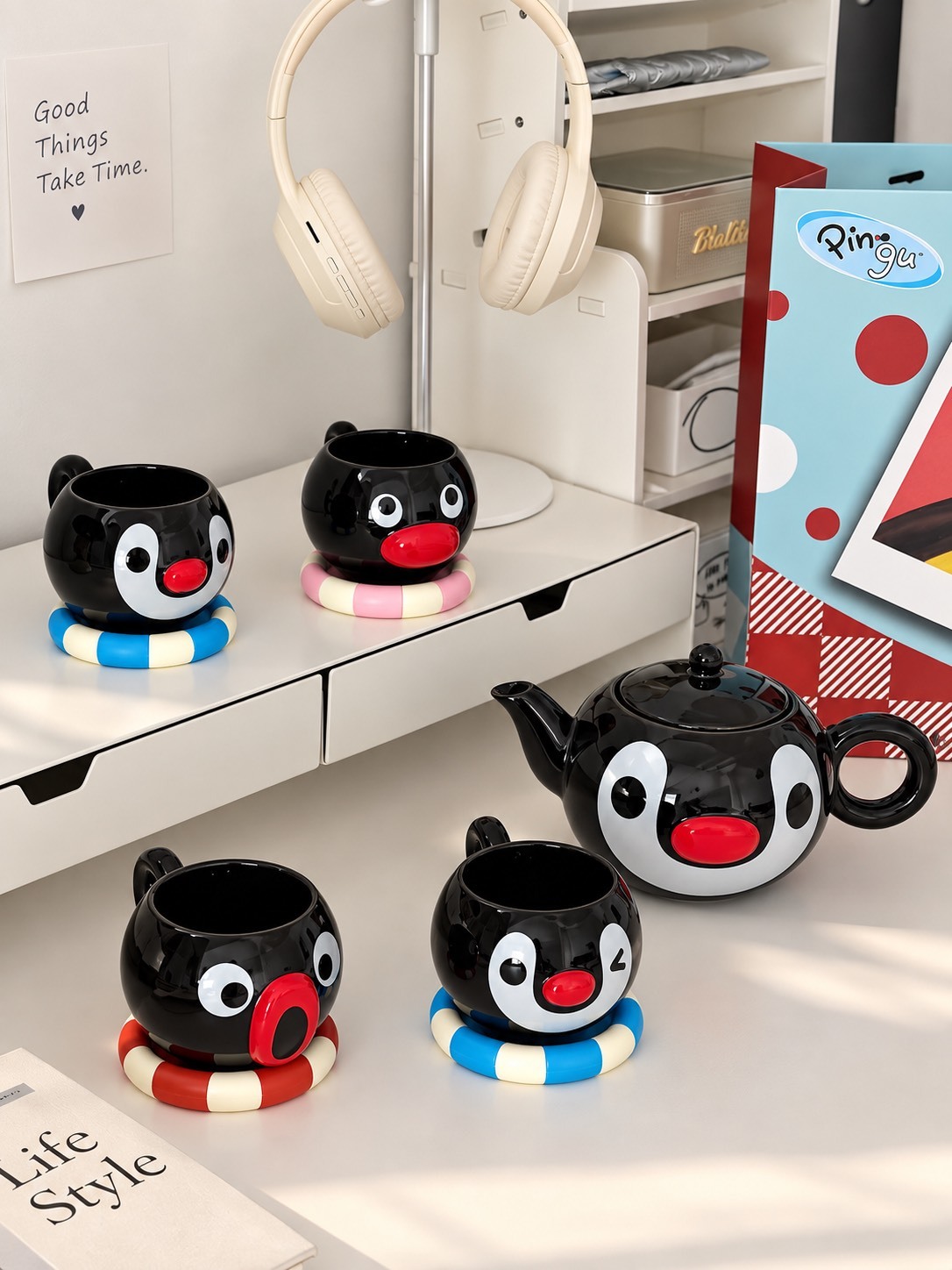 正版授權 PINGU 茶壺 茶杯 套裝 禮盒組