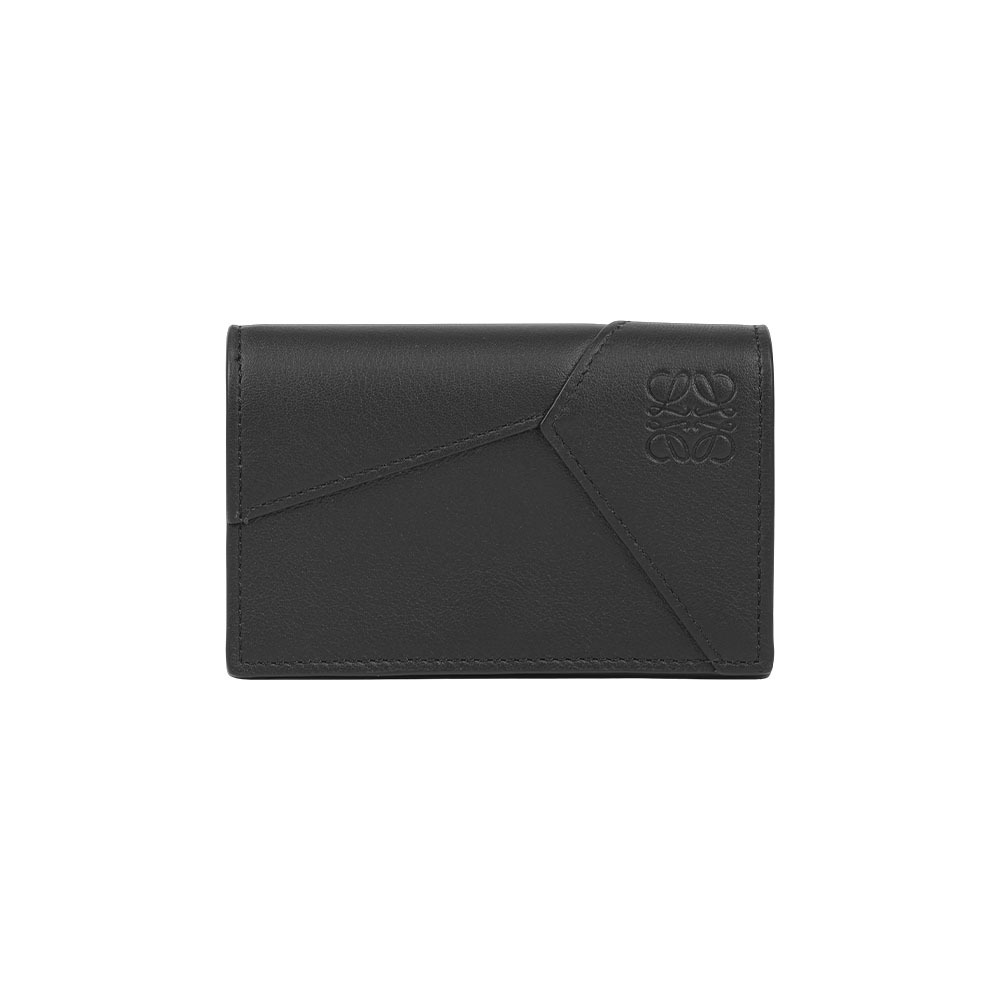 【LOEWE】Puzzle 經典小牛皮釦式二折卡片夾/名片夾(黑色)