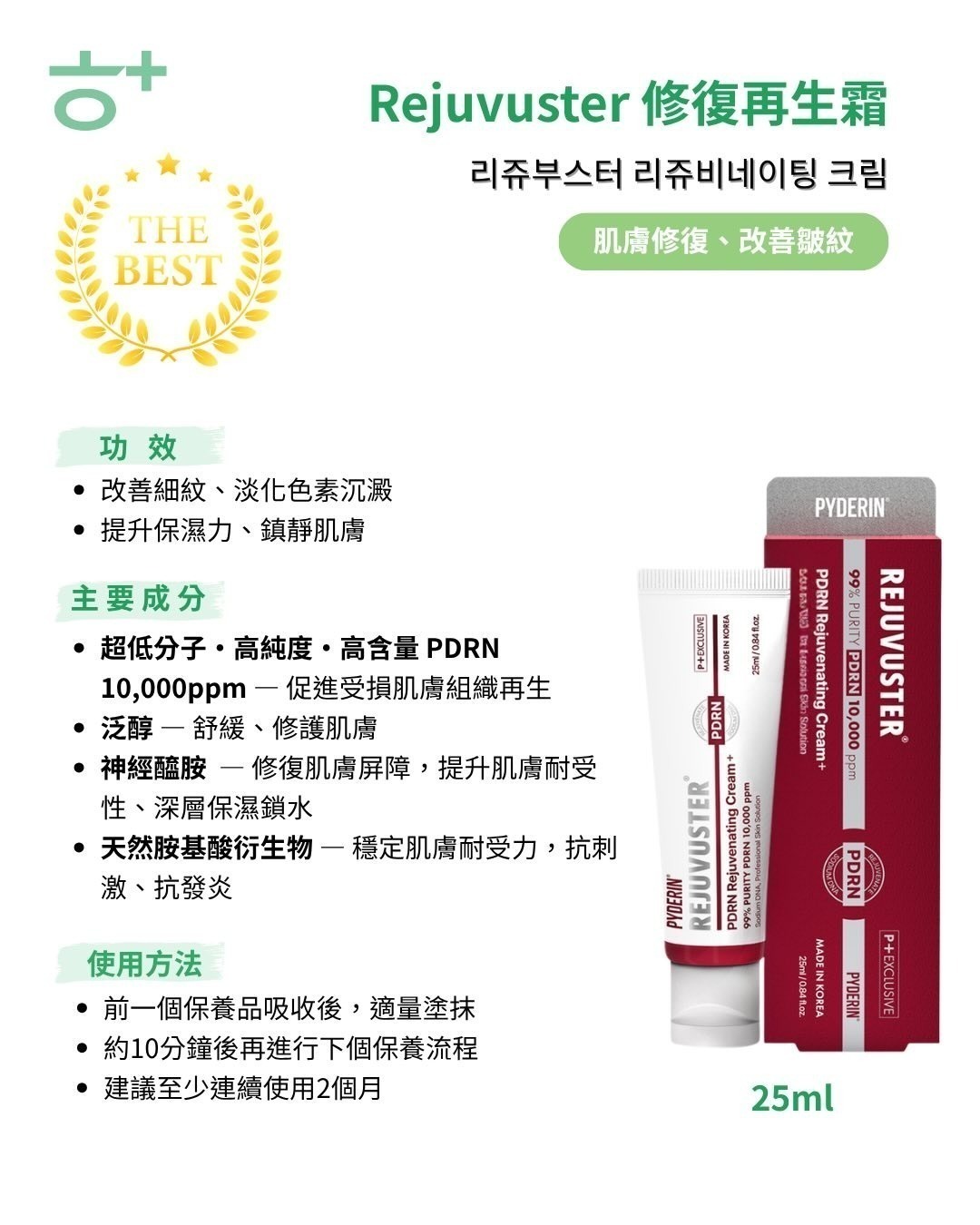 韓國藥局好用的煥顏霜韓國Rejuvuster 高濃度PDRN 水光彈力霜 25ml