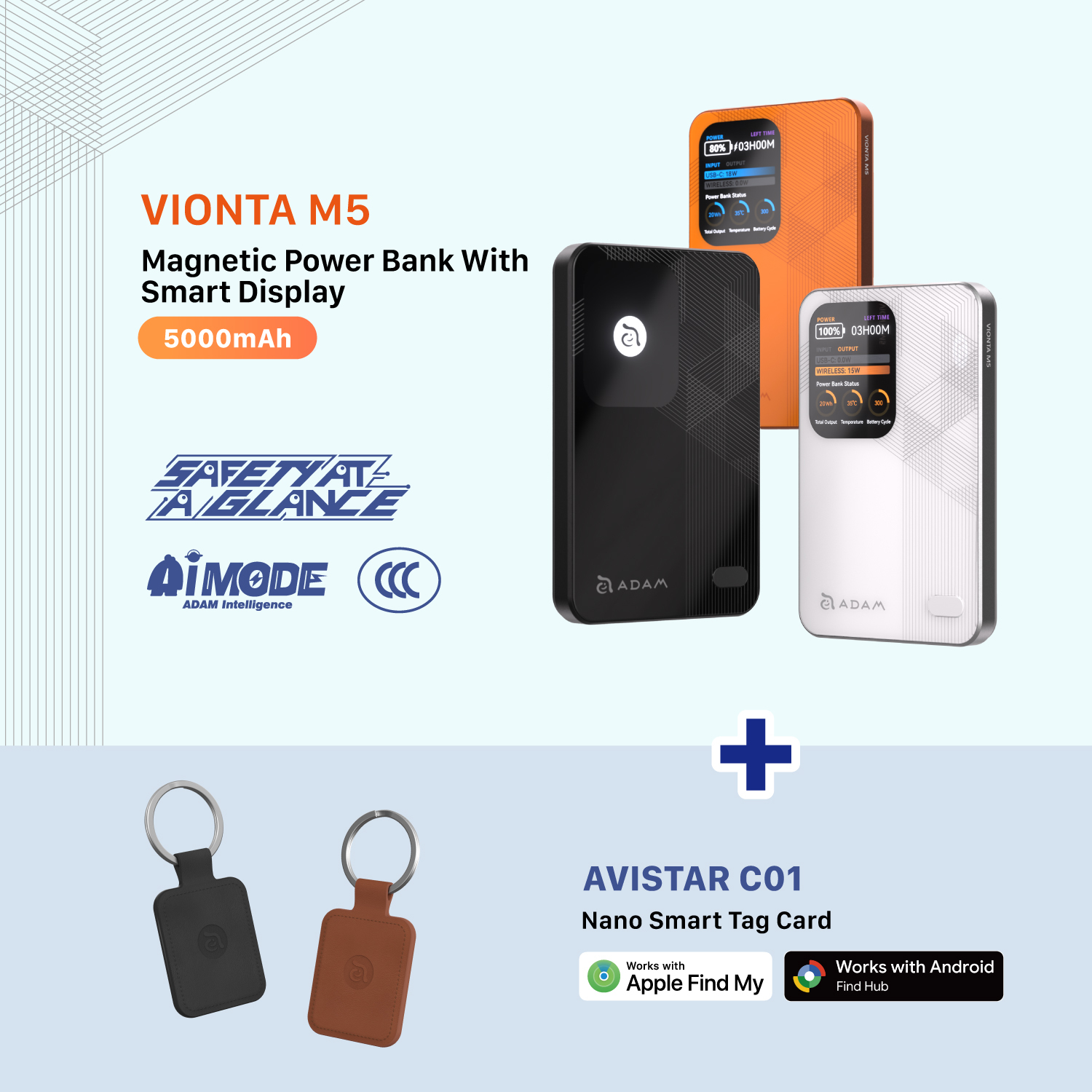 VIONTA M5 Magnetic Wireless Power Bank + AVISTAR C01 Nano Smart Tag Card (Dual Mode)