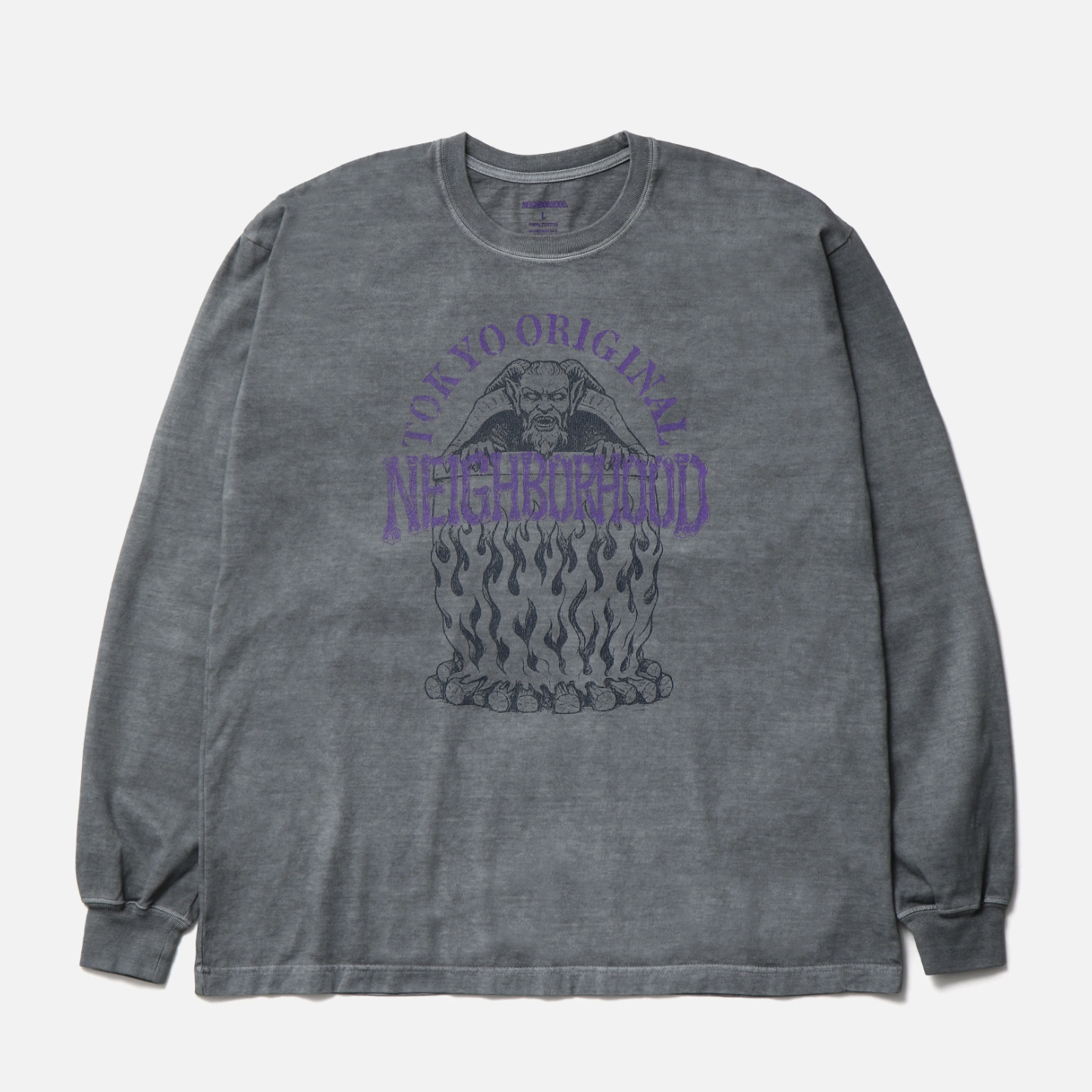 -(B4c01)-NEIGHBORHOOD  NH . TEE LS-3 撒旦 水洗 薄長Ｔ 黑色/灰色/橘色-262PCNH-LT03