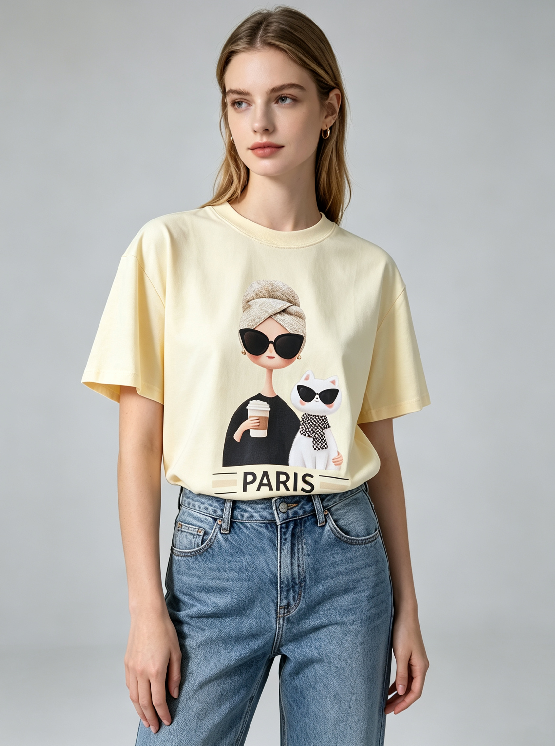 WC03 法國Lune de Moon Chic Girl Coffee Sunglass Cat Tee(3)
