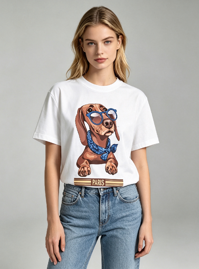 WC05 法國Lune de Moon Dachshund Blue Sunglass Bandana Tee (5)