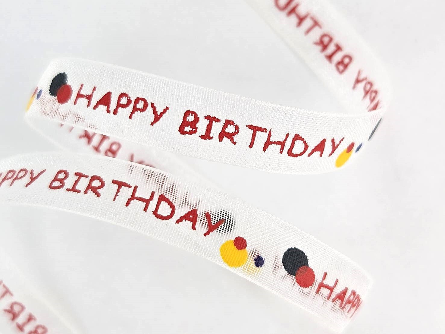 Happy Birthday with puff print/organza ribbon/10mm