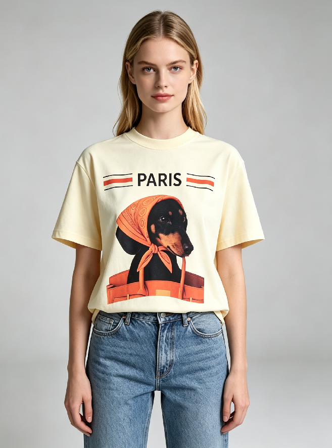 WC06 法國Lune de Moon Dachshund Orange Bandana Bag Tee(6)