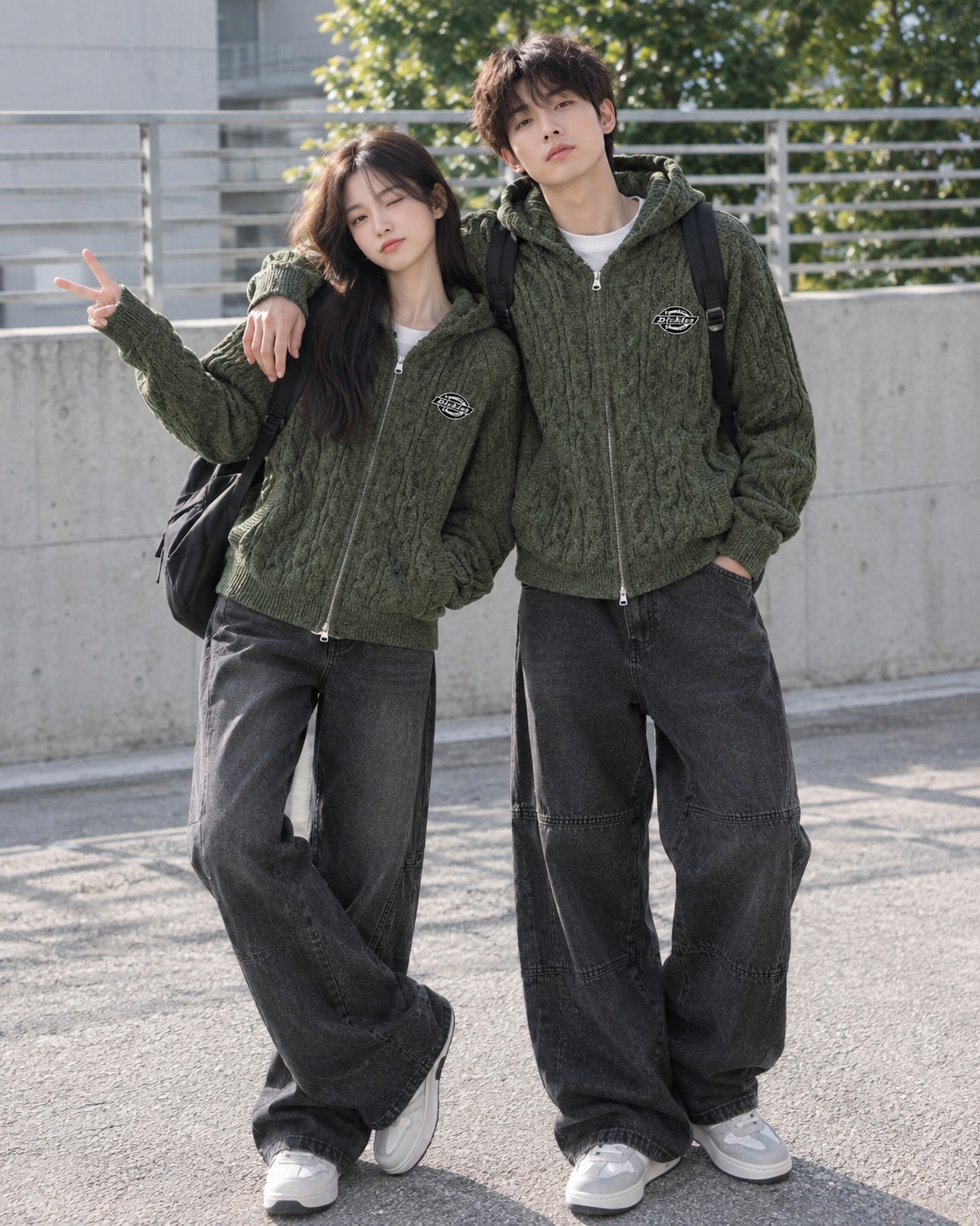 【逢甲FUZZY】DICKIES 美式復古 麻花針織 雙拉鍊 連帽外套 男女