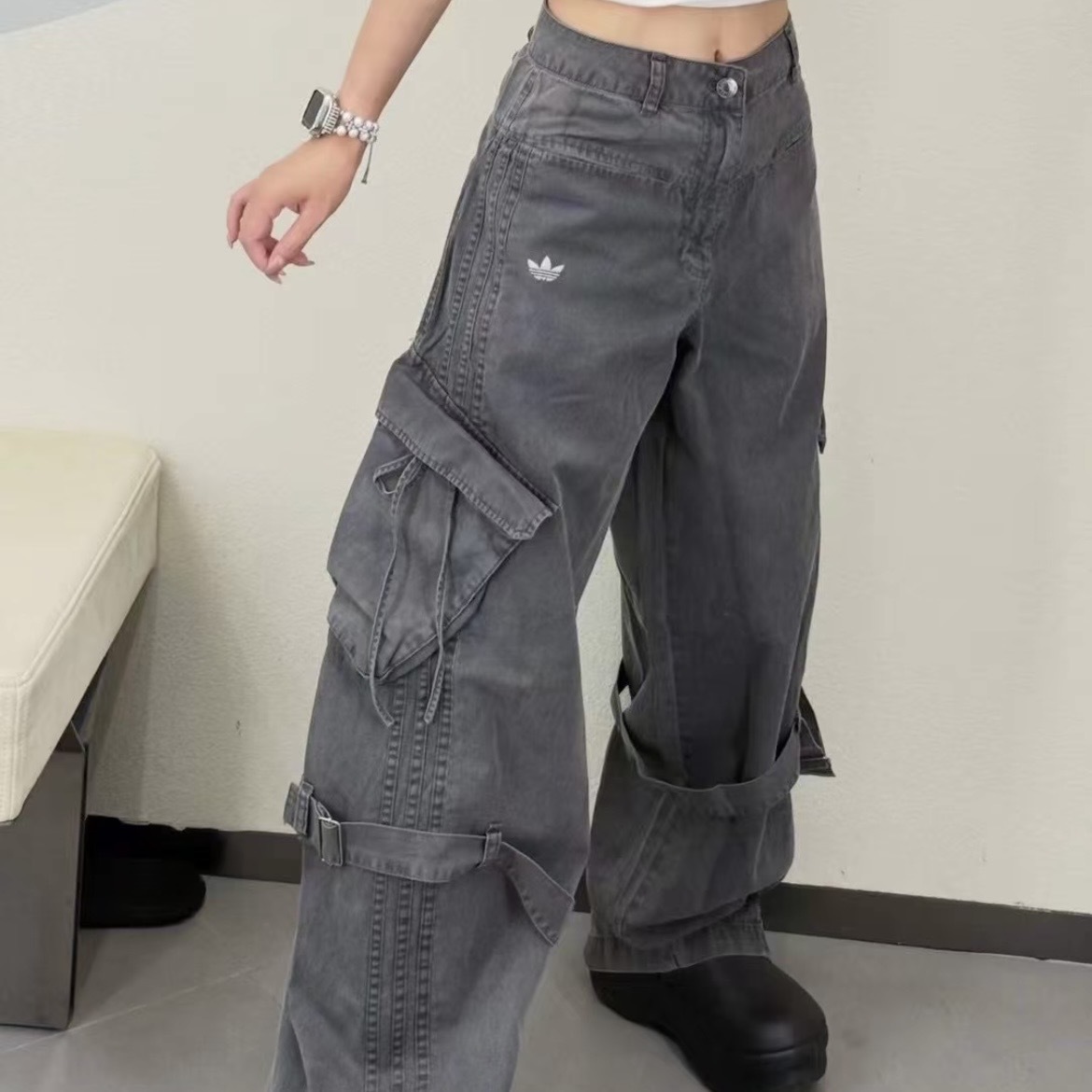 ADIDAS ORIGINALS MULTIPOCKET 灰色 口袋 工裝褲 休閒穿搭 LF2322