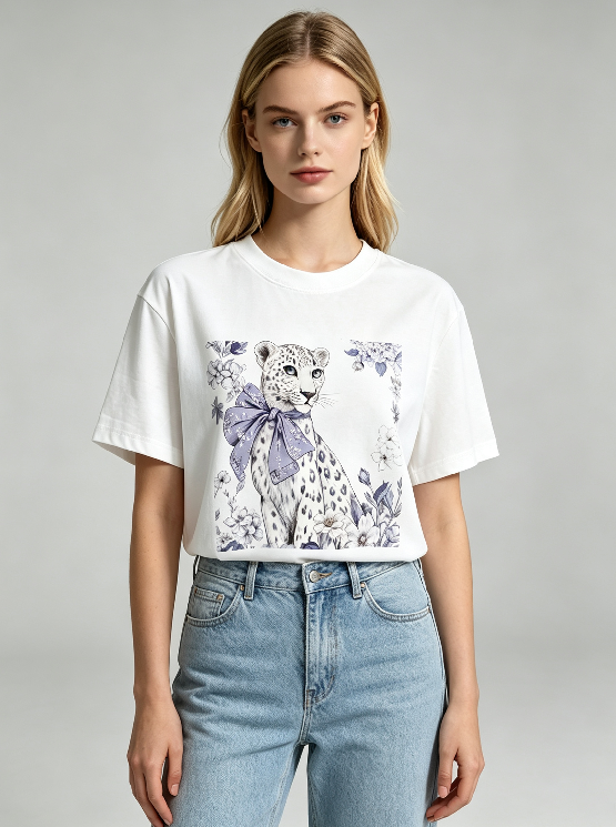 WC13 法國Lune de Moon Lavender Bow Floral Snow Leopard Tee(13)