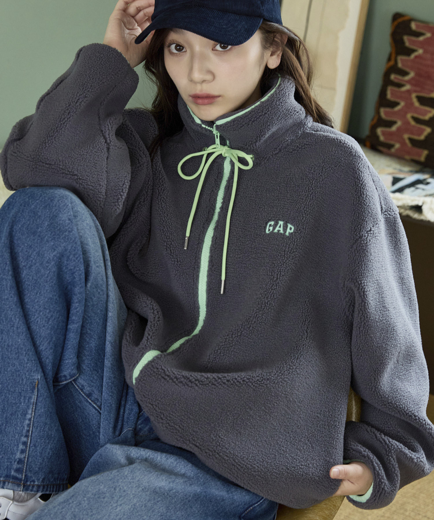 日本 GAP × PUBLUX 撞色 緞帶 抽繩 拉鍊 外套 三色