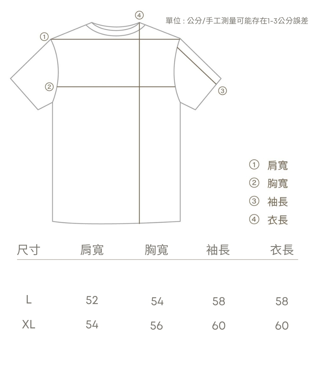 肩寬52~54胸寬54~56袖長58~60衣長58~60