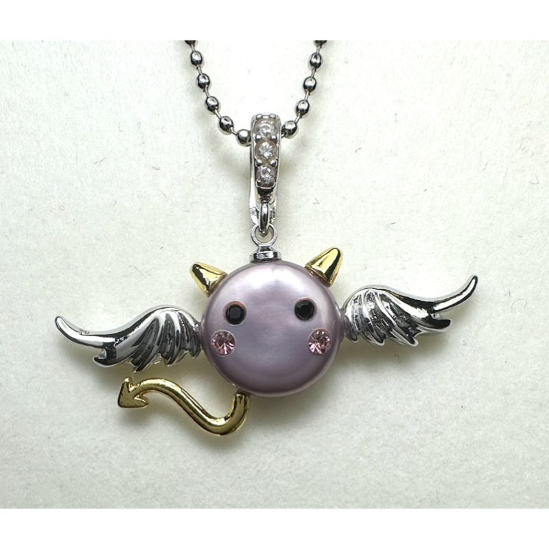 HKAG0918-009 異形珍珠 惡魔款式吊墜/飾品 (紫伴白光) [鍍金/銀] [11MM UP] (A9)