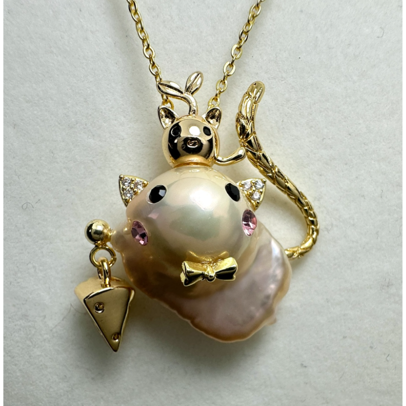 HKAG0918-008 [孤品] 巴洛克珍珠 芝士貓貓款式吊墜/飾品 (橙伴金綠) [鍍金] [20-22MM (M SIZE)] (A8)